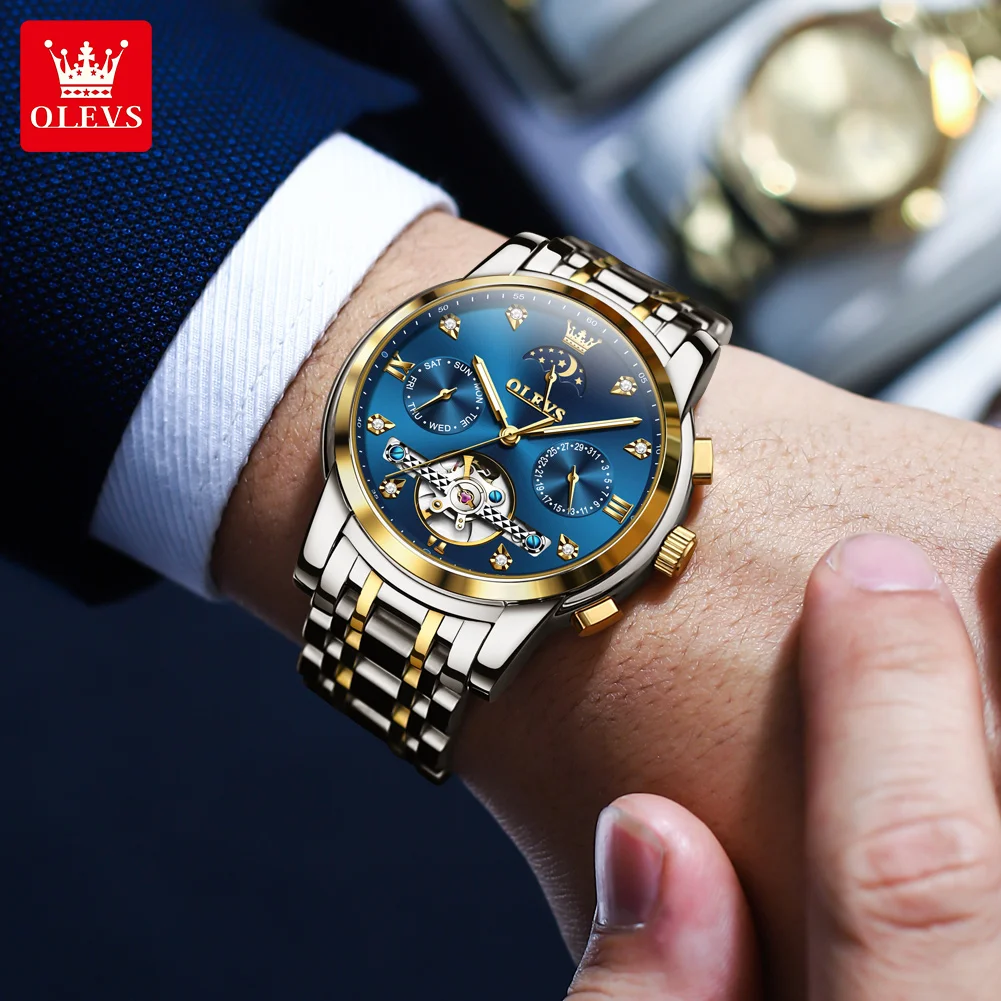 OLEVS 6678 Mens Watch Original Automatic Mechanical Watch Waterproof Luminous Watches Luxury Men Multifunctional Chronograph