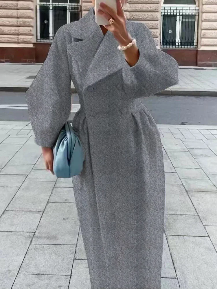 Winterjas voor dames Mode Effen losse revers Double Breasted Geul Vintage jassen met lange mouwen Warme dikke vrouw Nieuw in jassen