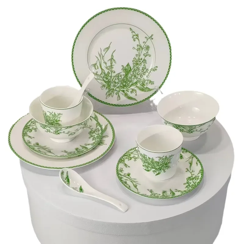 

European Style Bowl Flat Plate Spoon Set, China Tableware 10 Piece Set Light 2-person Set with Gift Box