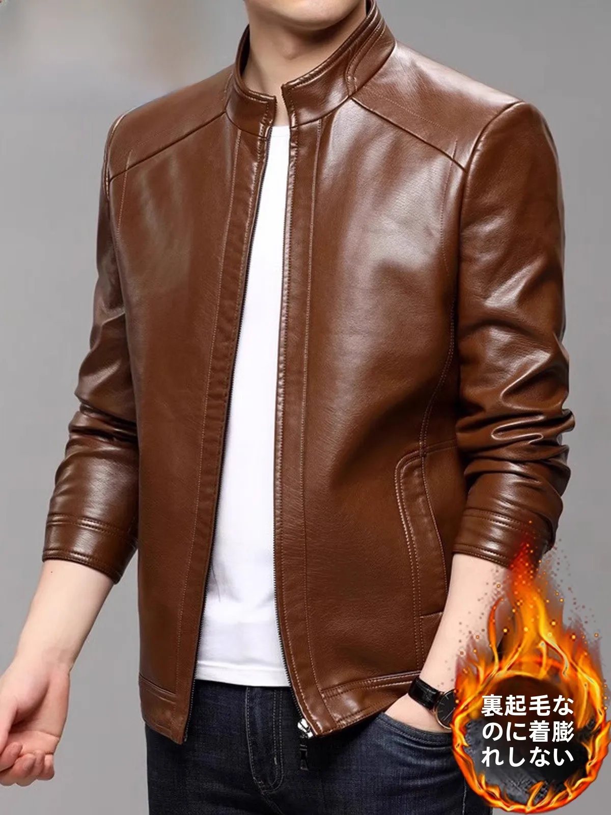 Casaco de ervilha jaet de couro forrado de fece masculino quente outerwear gola motociclista sle outono inverno casaco tutuano marca eep pele