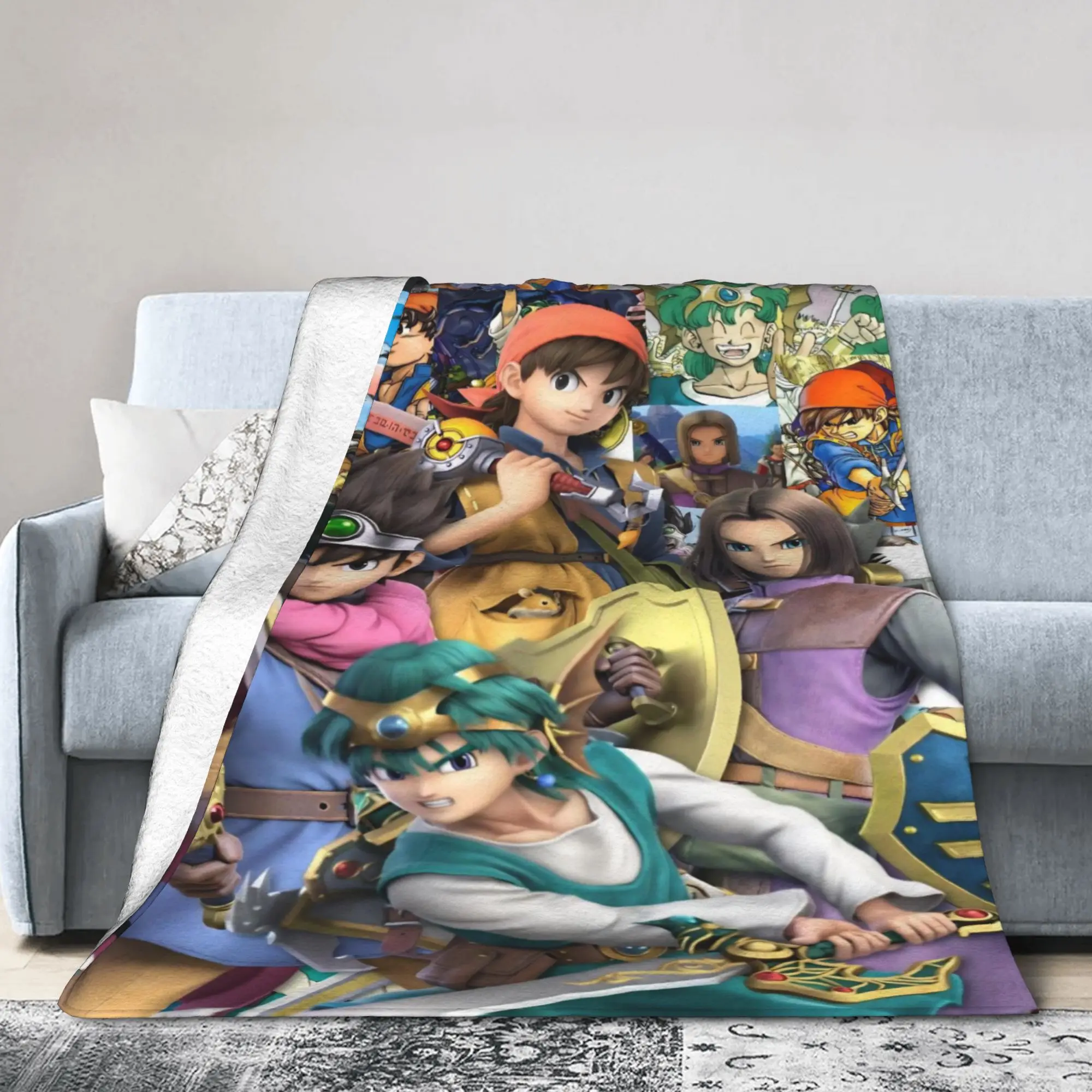 Dragons Quests Game Blanket Flannel Textile Anlace Hero Erdrick Slime Multi-function Soft Throw Blankets for Home Couch Quilt