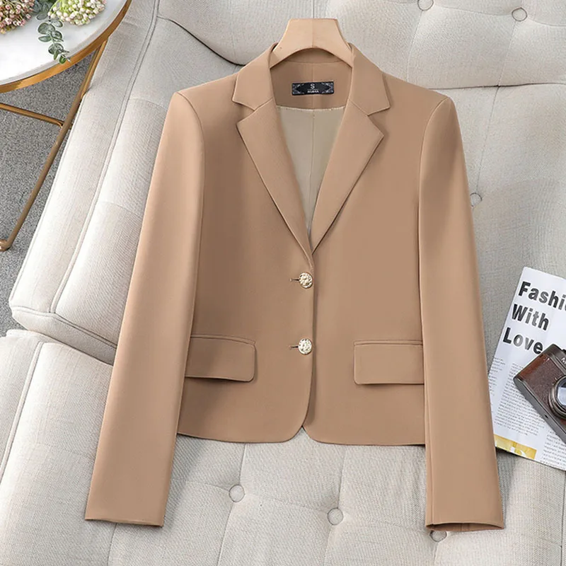 Spring Autumn Fashion Short Women Blazers Elegant Female Suits Jacket Tops Casual Solid Long Sleeve Office Lady Blazer Coat 4XL