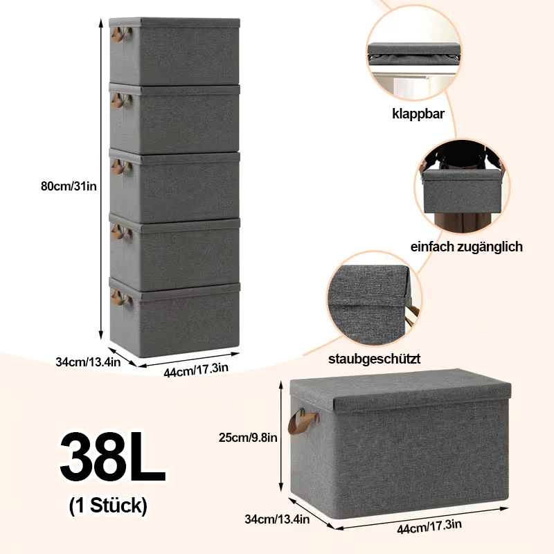 Boîtes de rangement pliables avec couvercles, lot de 5 boîtes de rangement en tissu avec poignées, contenants organisateurs multifonctionnels pour vêtements, jouets, livres et organisation de la maison