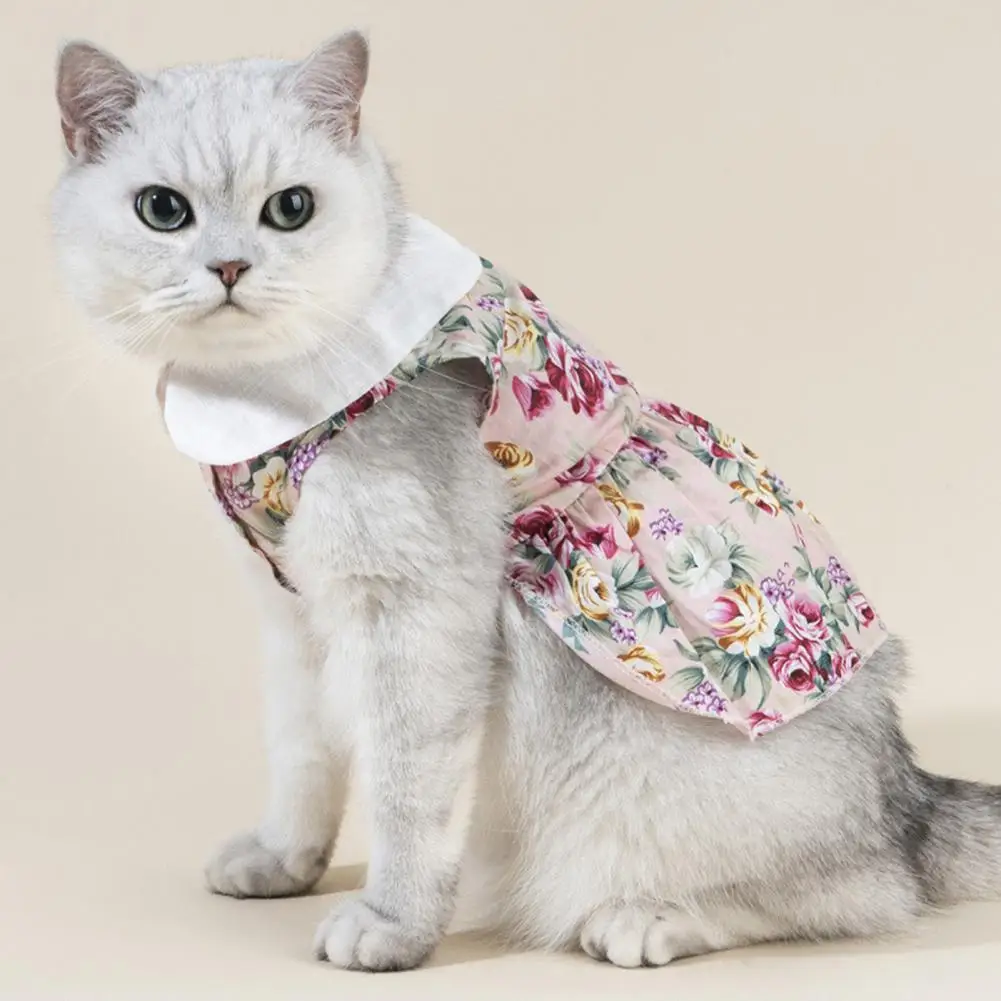 Stylish  Cat Skirt Lapel Collar Puppy Dog Skirt Pet Flower Dress Adorable Soft Texture Pet Skirt for Home Wear