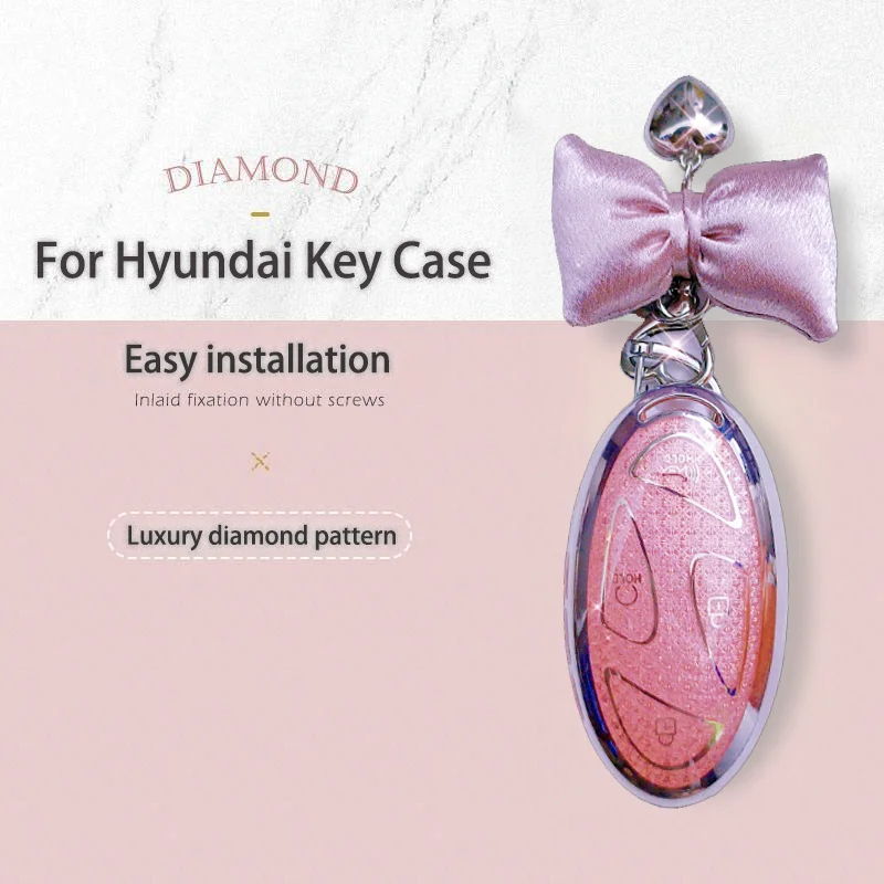 Luxury Diamond Pattern TPU for Hyundai Grandeur GN7 KONA Ev 2023 Lonic 6 5 7 Buttons Remote Car Key Case Cover Fob Bag Keychain