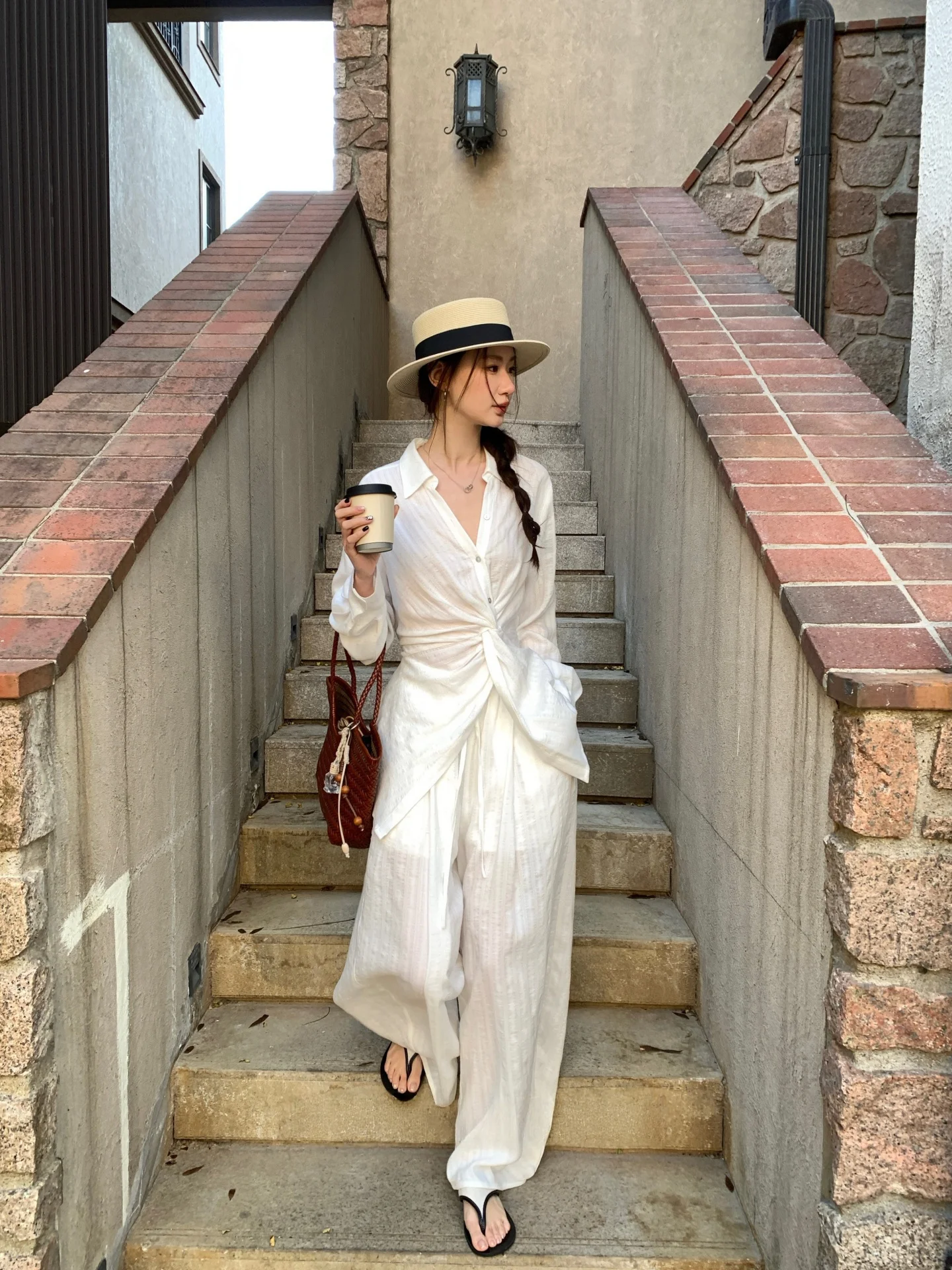 

Elegant White Shirt Women's Spring Summer New Loose Long Sleeve Knot Design Pure Color Top Comfortable Breathable Polyester F...