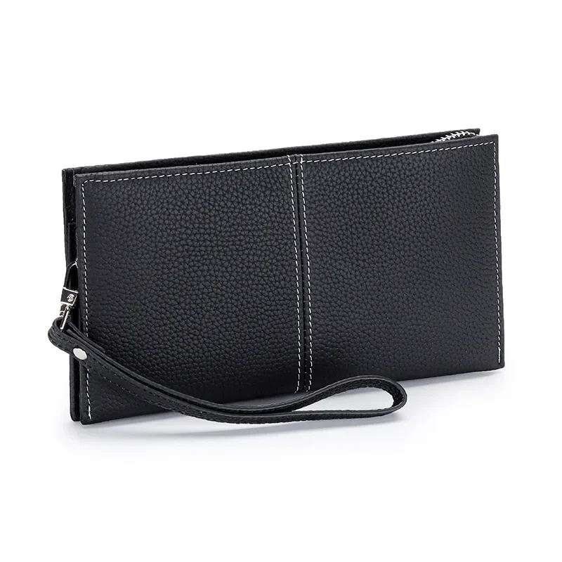 

Genuine Leather Women Clutch Purse Card Holder Zipper Wallet Female Mobile Phone Purse Bag Solid Wristlet Clutches