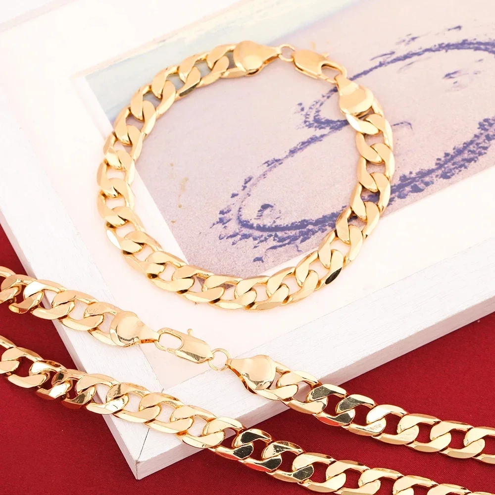 Neue Luxus 925 Sterling Silber 18 Karat Gold spezielle 8 MM Geometrie Kette Armbänder Halskette für Frauen Männer Modedesigner Schmuck Set – Detail 6