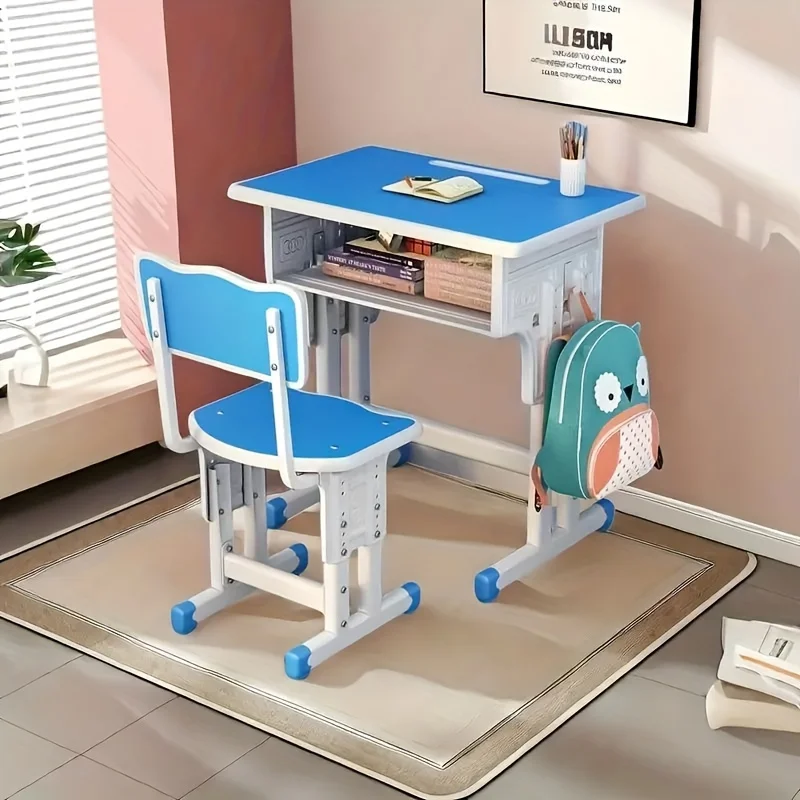 Pupils，Household Children's Tables and Chairs，Simple Lifting Work Table and Chair Suit，With Side Hook，Multiple Colors Available