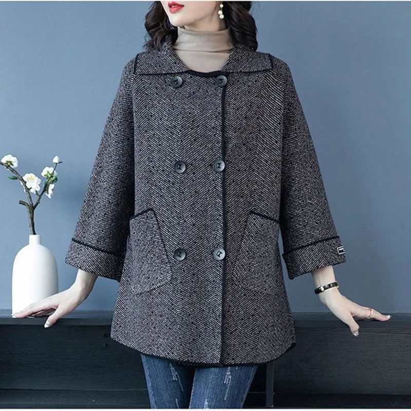 Woolen Coat Women 2024Autumn Winter New Wool Cloth Jacket Loose Western Long Outwear Female High Quality Large Size Overcoat Top