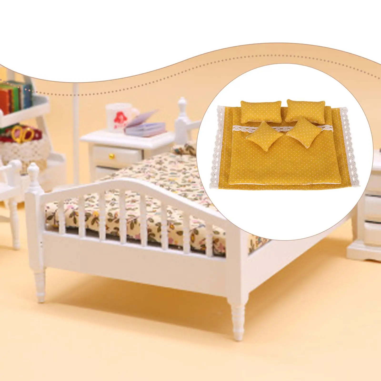 

1 12 Dollhouse Bedding Set Simulation Pillow Quilt Baby Bed Sheet for Miniature Furniture Room Decoration