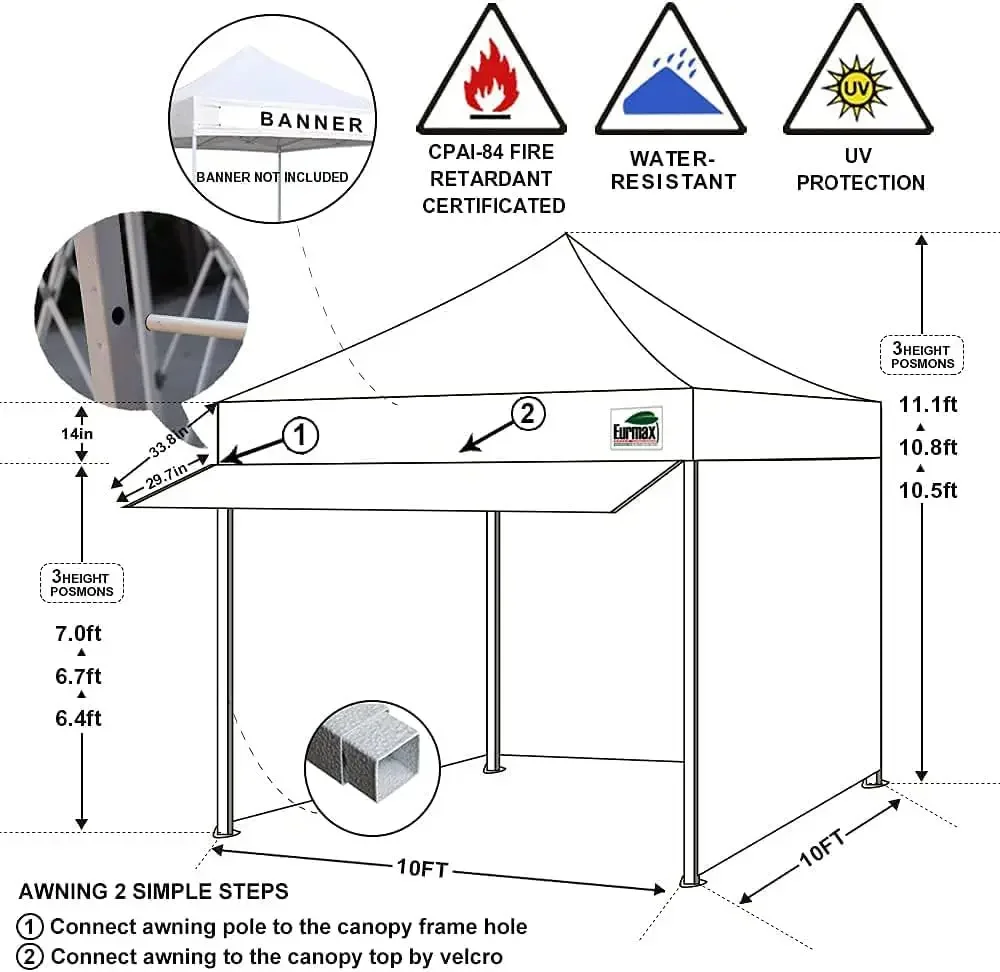 USA 10 x 10 Pop up Canopy Commercial Tent Outdoor Party Canopies with 4 Removable Zippered Sidewalls and Roller Bag Bonus