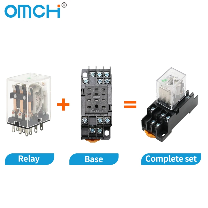 OMCH MY2NJ Small Electromagnetic Relay Coil Power Relay HH52P HH53P MY4NJ AC DC 12V 24V 36V 110V 220V 380V with Socket Base