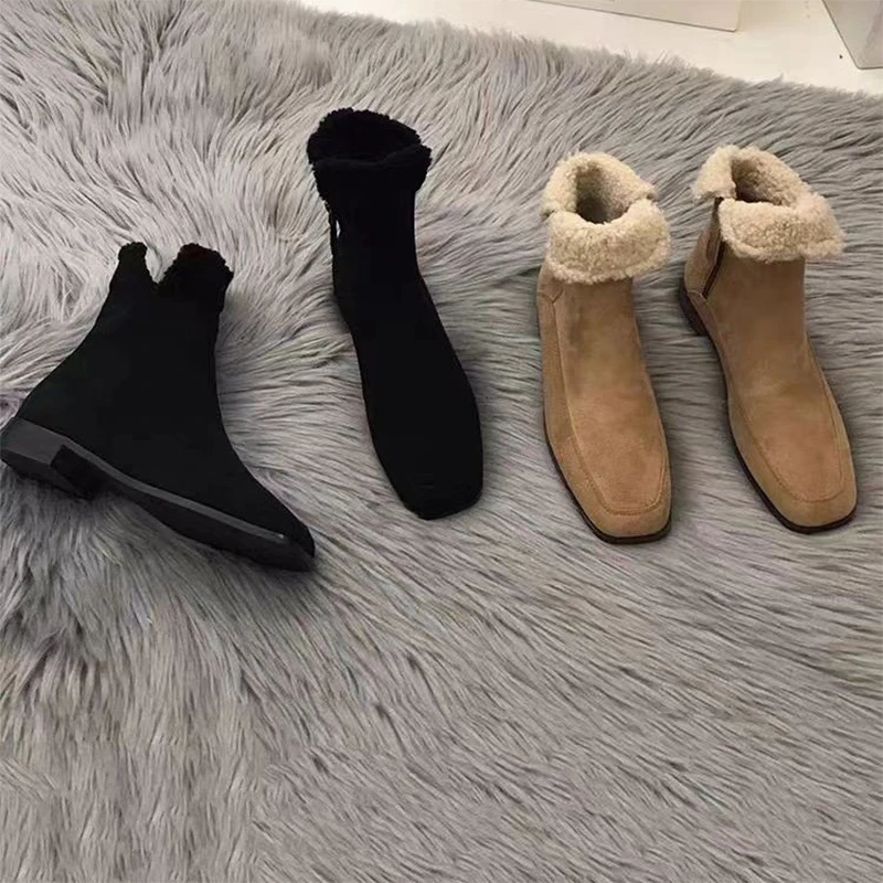 النساء الفراء الثلوج الأحذية الشقق أحذية رياضية دافئة أفخم حذاء من الجلد 2025 الشتاء الاتجاه حذاء رياضة البريدي تشيلسي الأحذية المشي Mujer Zapatos