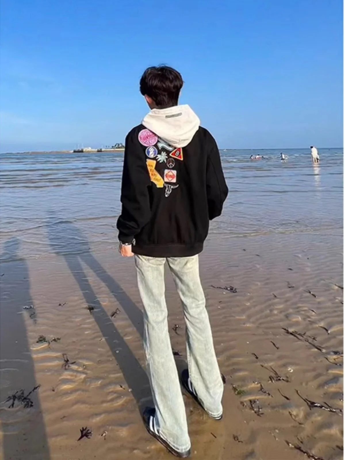 

Мужские джинсы из денима для высоких мужчин, с высокой талией, прямого кроя, модные, в американском уличном стиле, брендовые, Hip Haome Knife, расклешенные брюки