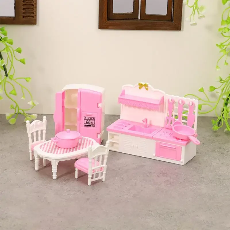 1:12 Dollhouse Miniature Double Door Refrigerator Dining Table Model Furniture Accessories For Doll House Decor Play Toys