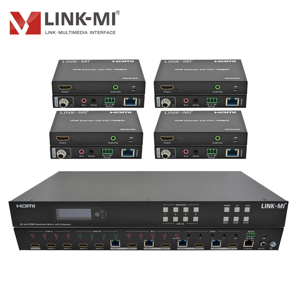 70M 4X4 HDMI Matrix Seamless Switch with Audio Extraction 2X2 Video Wall Controller 4X1 Multi-viewer for 4 Displays/TVs