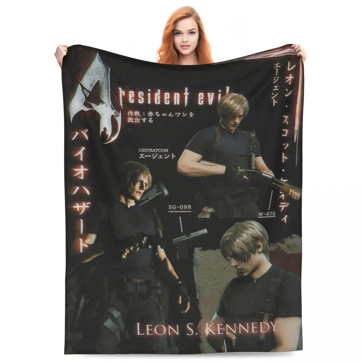 Cozy Leon Kennedy Character Poster Blanket Merch Room Decorative RE4 Video Game Throw Blankets Super Warm Flannel for Office