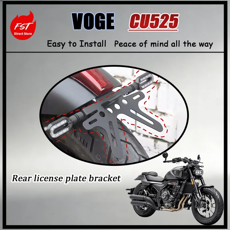 FOR VOGE CU525 Retro Fence Style LED Turn Signal Holder CNC Machined License Plate Bracket Non-Drilling Installation for Vehicle