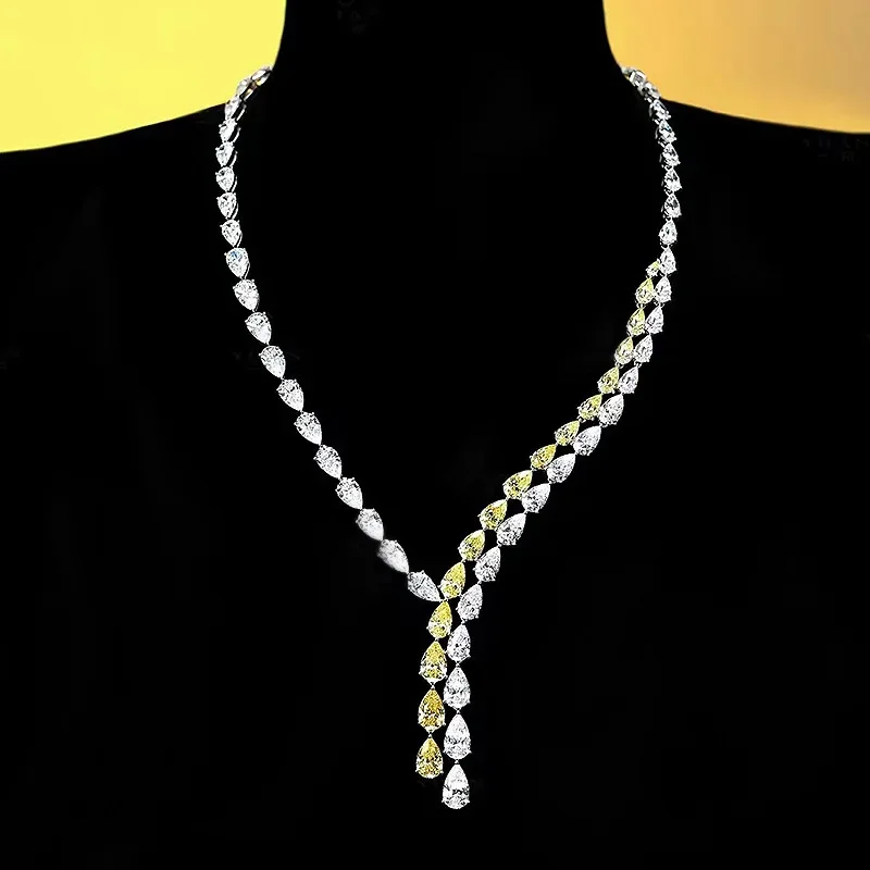 

Water Drop Moissanite Diamond Necklace 100% Real 925 Sterling Silver Engagement Wedding Chocker Necklace For Women Jewelry