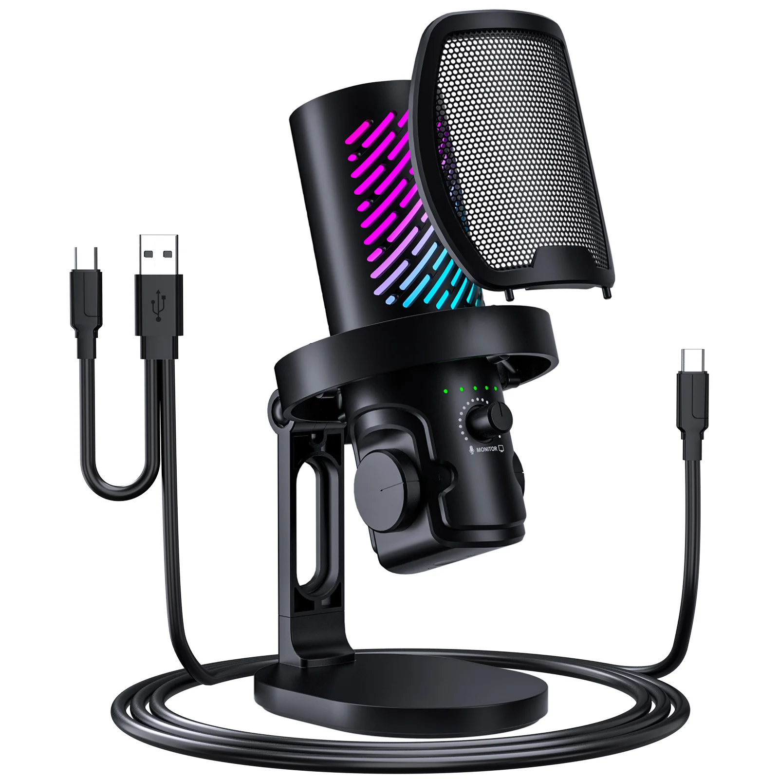 Tenlamp CG1 RGB USB Streaming Microphone, Professional Condenser Mic for PC Mac Laptop Desktop, Podcast Recording, YouTube Gaming