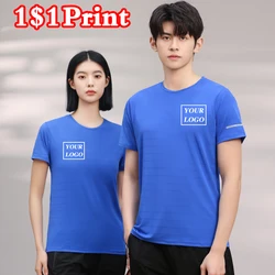 High end Ice Silk Sports T-shirt Customized Logo Elastic Short sleeved Cultural Shirt Men's and Women's Team Wear Embroidery