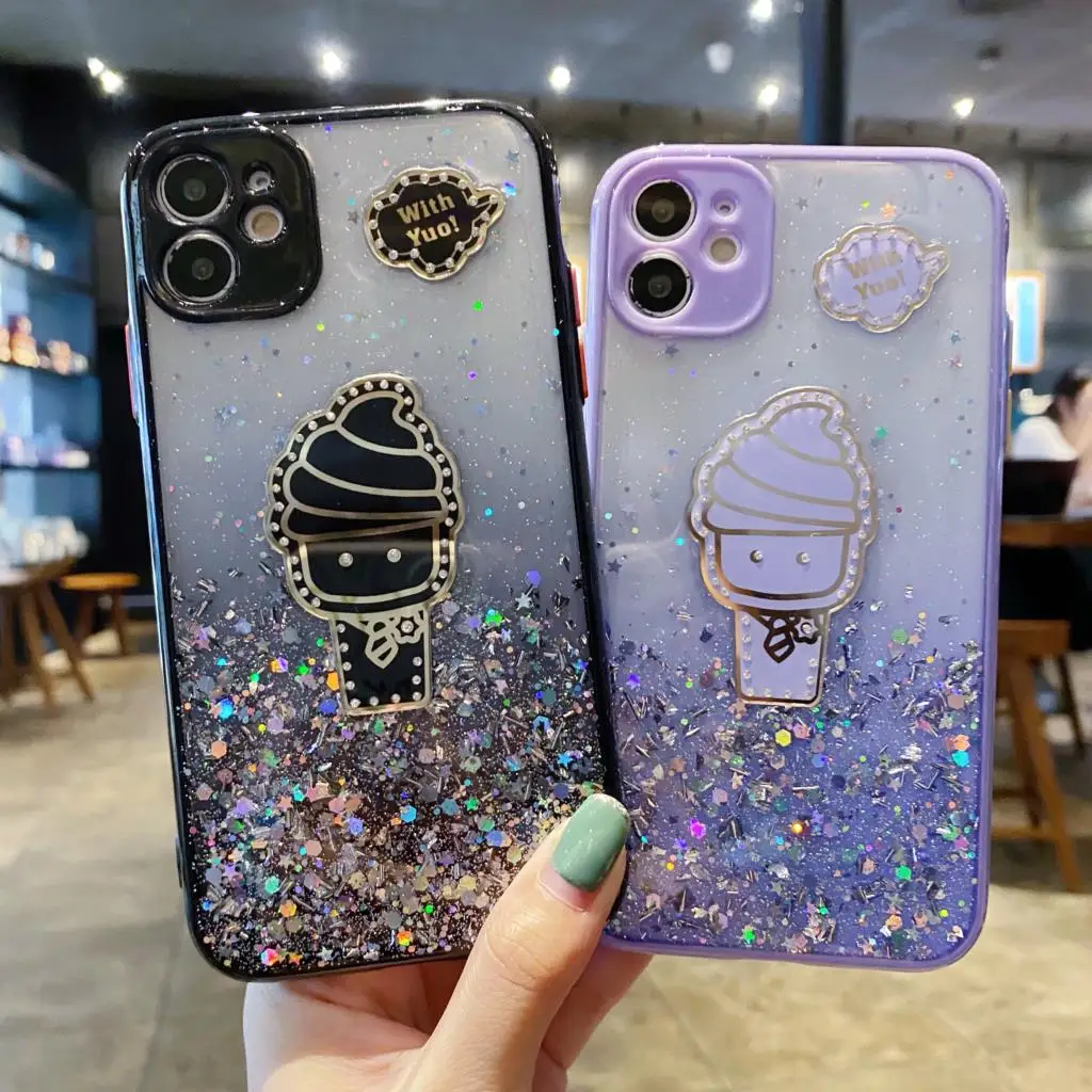 Блестки с градиентом для OPPO A15 A55 A94 F17 F19 A93 F9Pro Realme C35 C20 8Pro Reno5F 4F, мягкая задняя крышка из ТПУ с мороженым