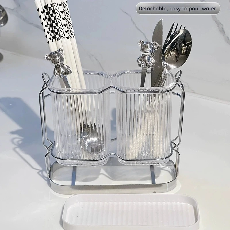 Wall Mounted Kitchen Cutlery Organizer Light Luxury Chopstick Spoon Holder Stainless steel Utensil Drying Rack