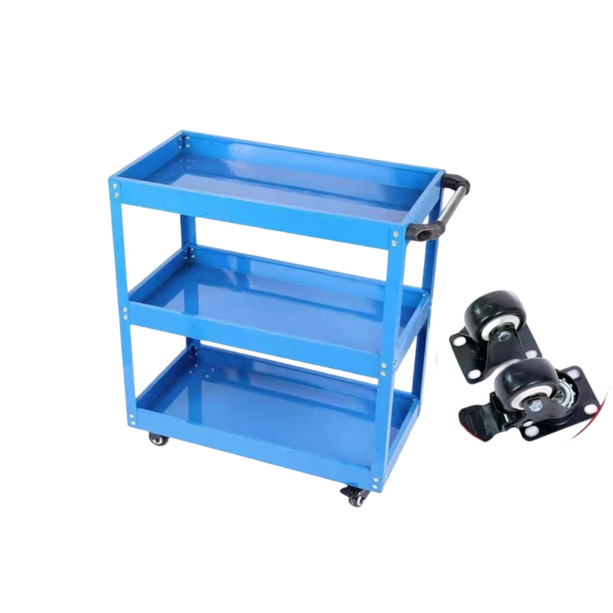 Three - Tier Heavy - Duty Metal Tool Cart with Brake Casters: Workshop & Garage Tool Storage Mobile Trolley