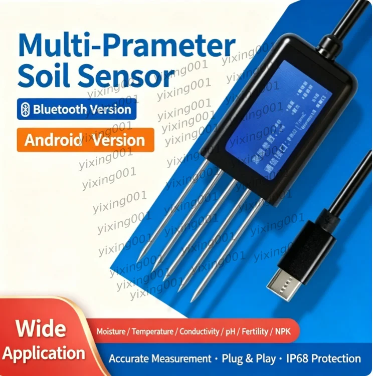 Soil Multi-Parameter Detector pH Moisture Temp EC NPK, Soil Fertility Nitrogen Phosphorus Potassium Tester for Agriculture