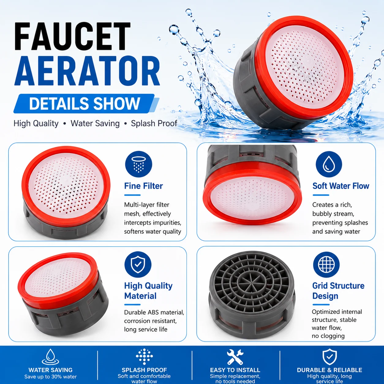 20 szt. Aerator do kranu, ogranicznik przepływu części zamienne wkładka do zlewu Aerator do umywalki filtr do kranu-Aerato akcesoria kuchenne — zdjęcie 4