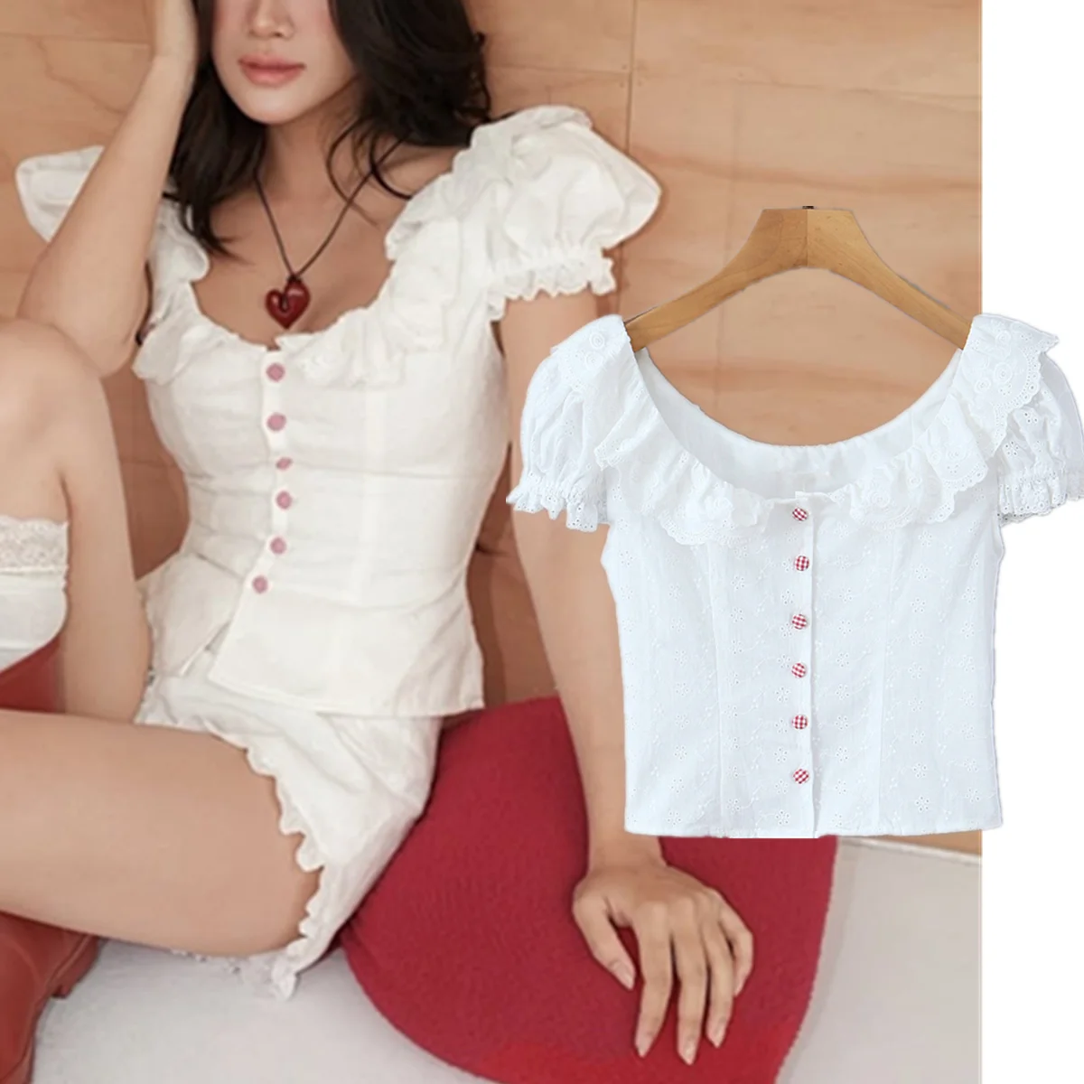 

Jenny&Dave French Elegant Single Breasted White Shirt With Peter Pan Collar Slim Fit For Women Blouses Women's Clothes Shirts To