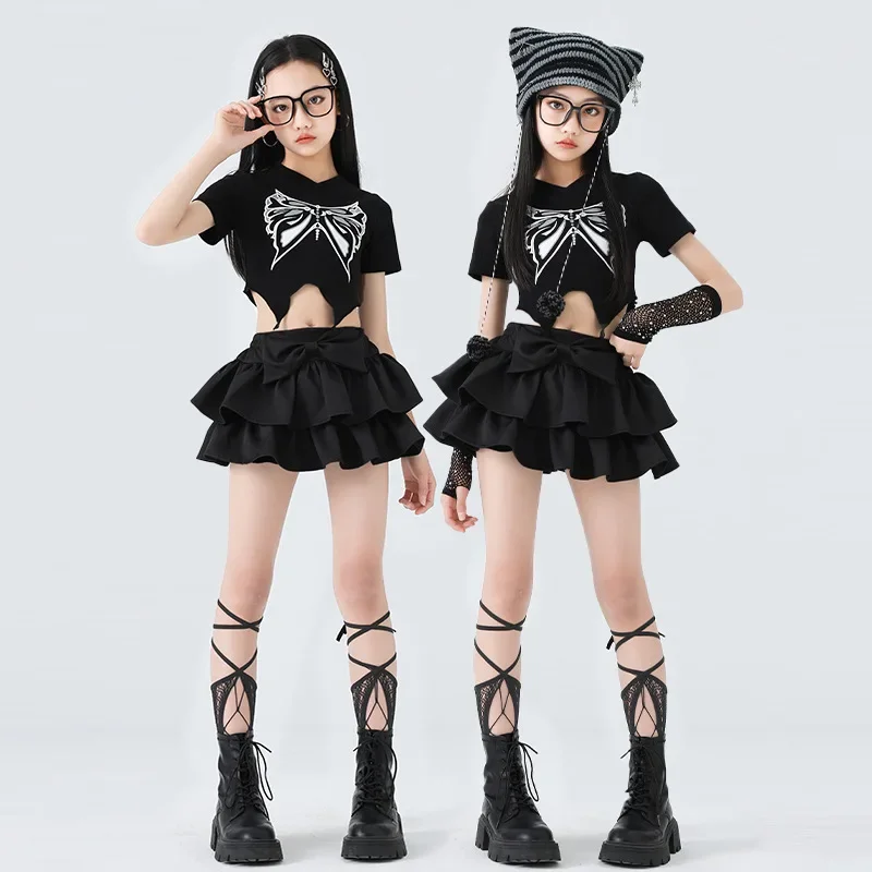 Ragazze K-pop Moda Crop Top Gonne a strati Set di vestiti Bambini Costume Hip Hop Bambini Street Dance Hot Girl Group Streetwear