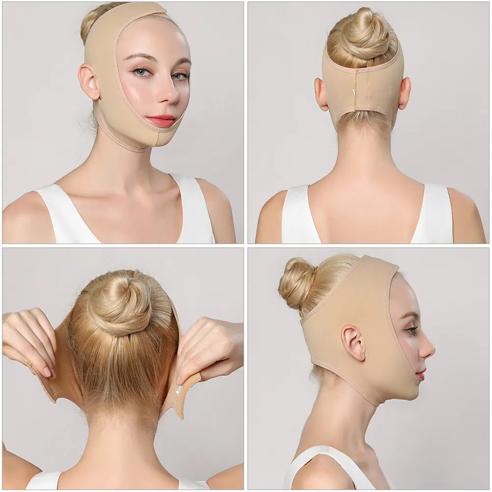 1 قطعة قناع رفع الوجه جيد التهوية، حزام تقويم الذقن وتشكيل عضلات الفك، حزام رفع الوجه قابل لإعادة الاستخدام وخفيف الوزن
