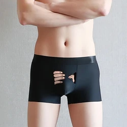 Calça de seda gelo quatro cantos masculina, personalidade engraçada desenho animado, cueca de canto plano, estampa ultra fina, novo estilo