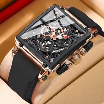 Reloj de pulsera CRRJU con cronógrafo deportivo para hombre, correa de silicona militar, cronómetro cuadrado de cuarzo, reloj Masculino