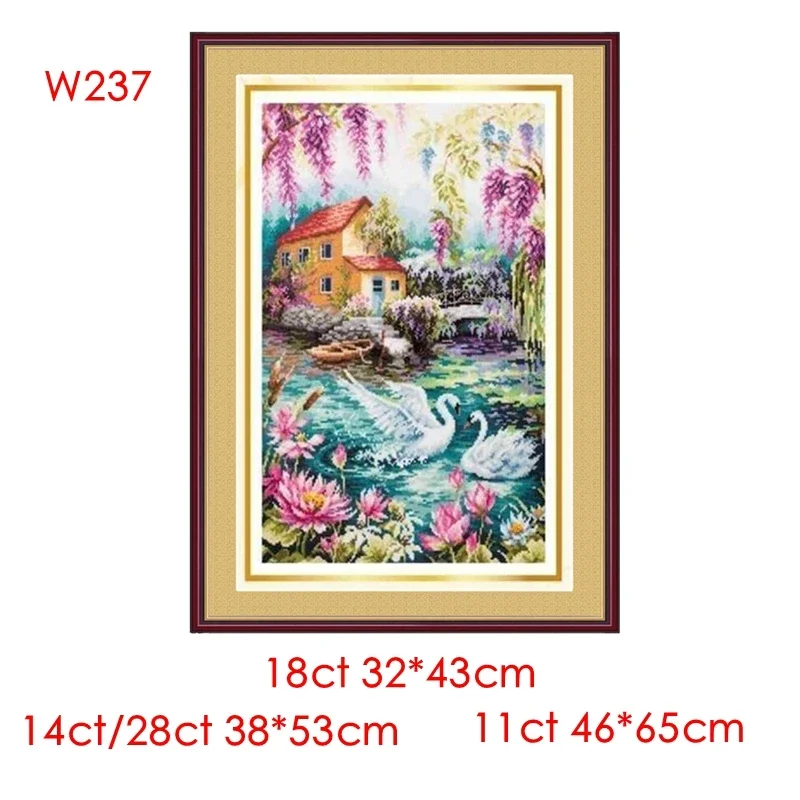 Cross Stitch Kit Swan Lake Scenery 28ct 18ct 14ct 11ct Precision Printed fabric DIY Hand Embroidery Material Kit