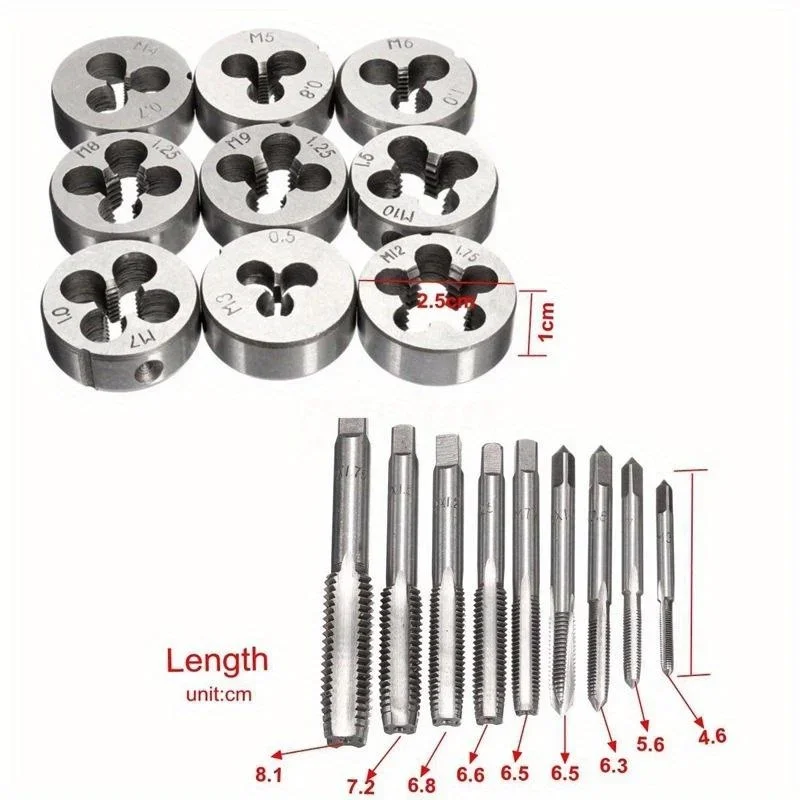 1Set M3 M12 Screw Thread Metric Taps Die Set 40pcs Alloy Metal DIY Wrench Threading Hand Tool Kit with Bag for Professional Use