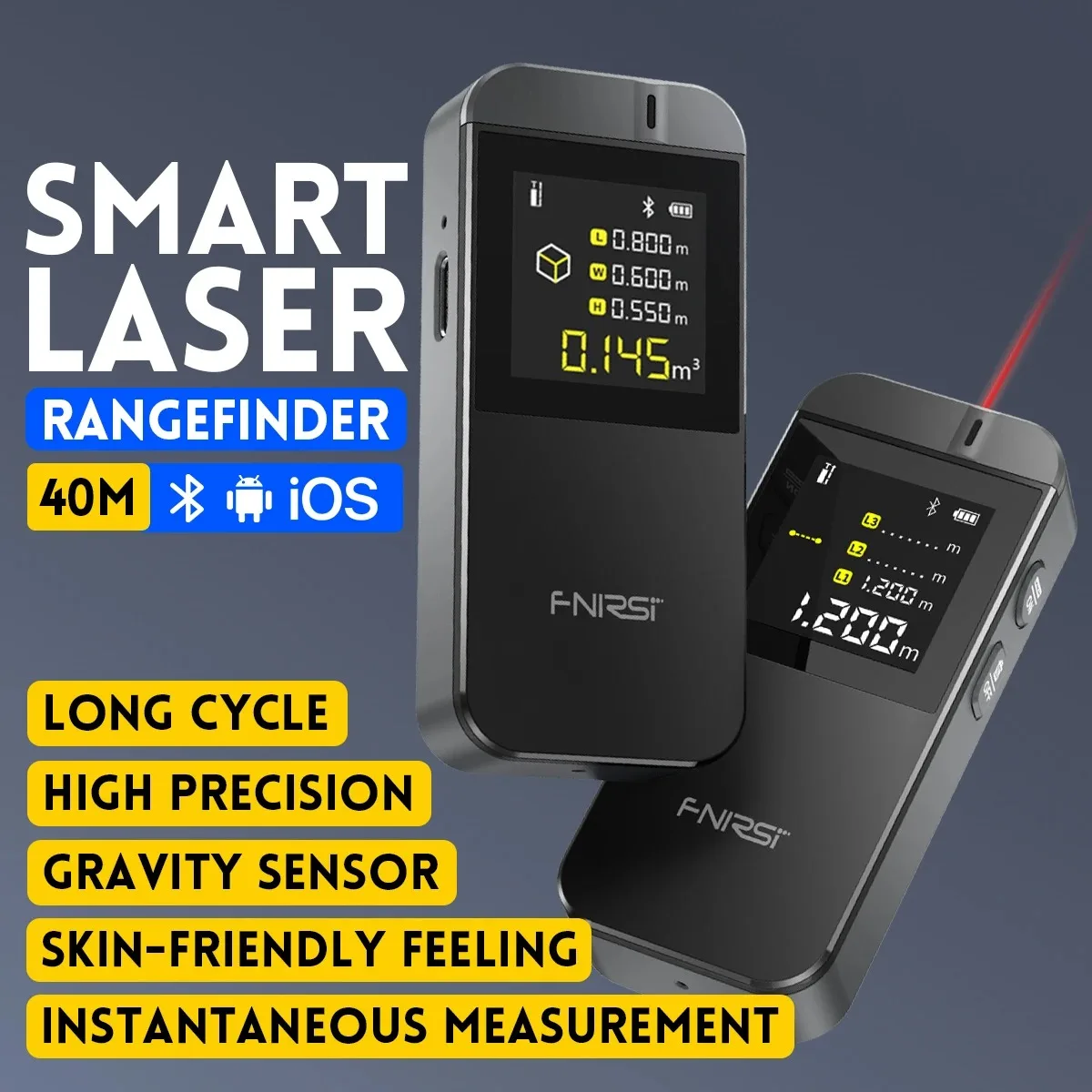 Laser Rangefinder 40M Grey Handheld Distance Meter Infrared Area Volume Measurement Bluetooth APP Android IOS