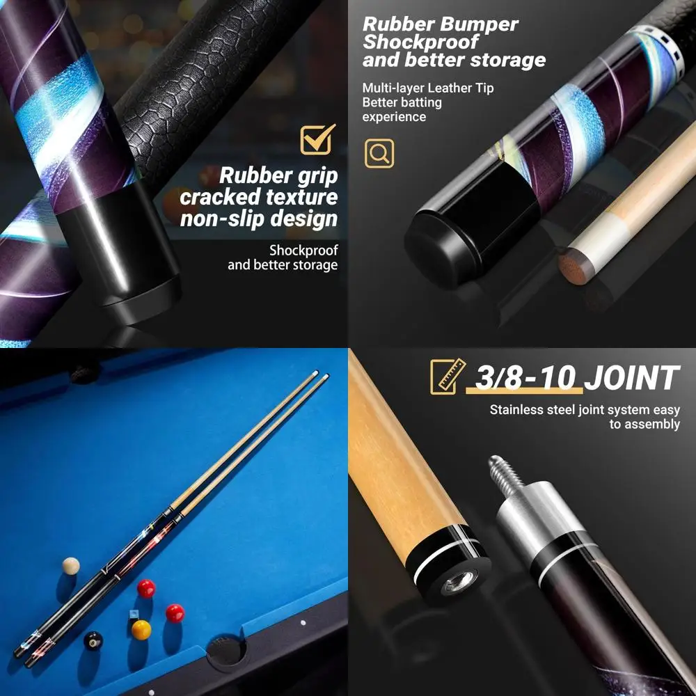 

Set of 4 58 Pool Cues with 13mm Tips, Maple Wood, 18-21 oz for Billiards