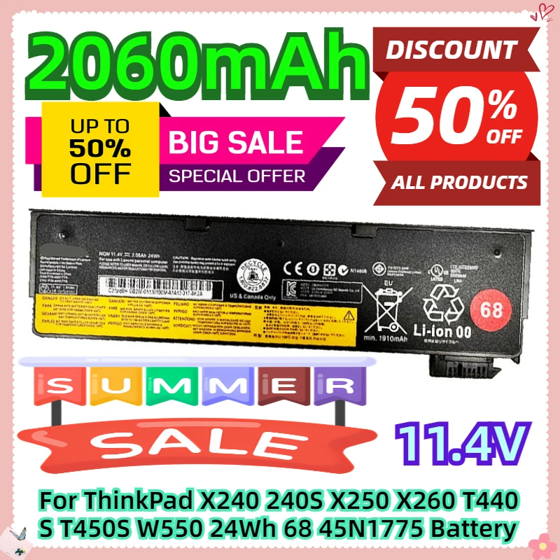 

For ThinkPad X240 240S X250 X260 T440S T450S W550 24Wh 68 45N1775 Battery