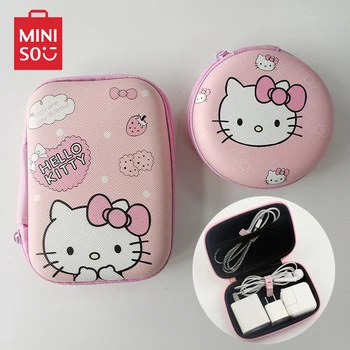 Hello Kitty chargeur câble sacs de rangement Miniso Sanrio dessin animé écouteur téléphone ligne de données USB boîte de rangement étui de protection porte-monnaie