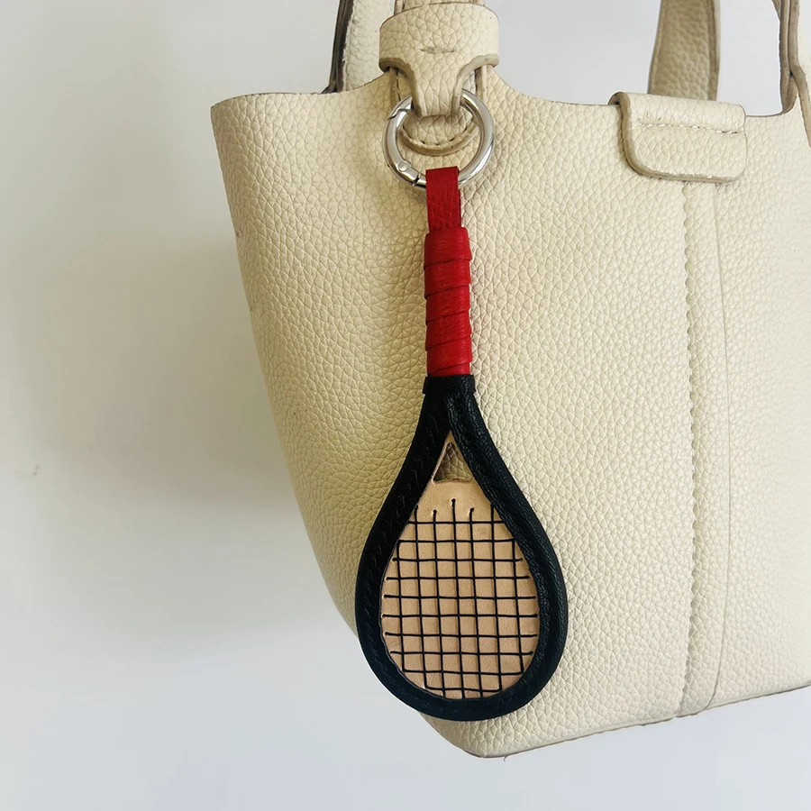 Cowhide Leather Racket Bag Charm Style Bag Accessories Hanging Car Key Chain Decorative Gift Bag Pendant
