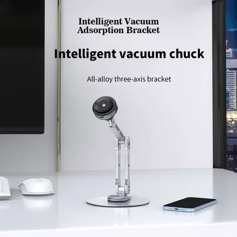 Tablet Holder Vacuum Suction Cup Aluminum Phone Stand for Tablets and Phones, 360°Rotating Height Adjustable Bracket