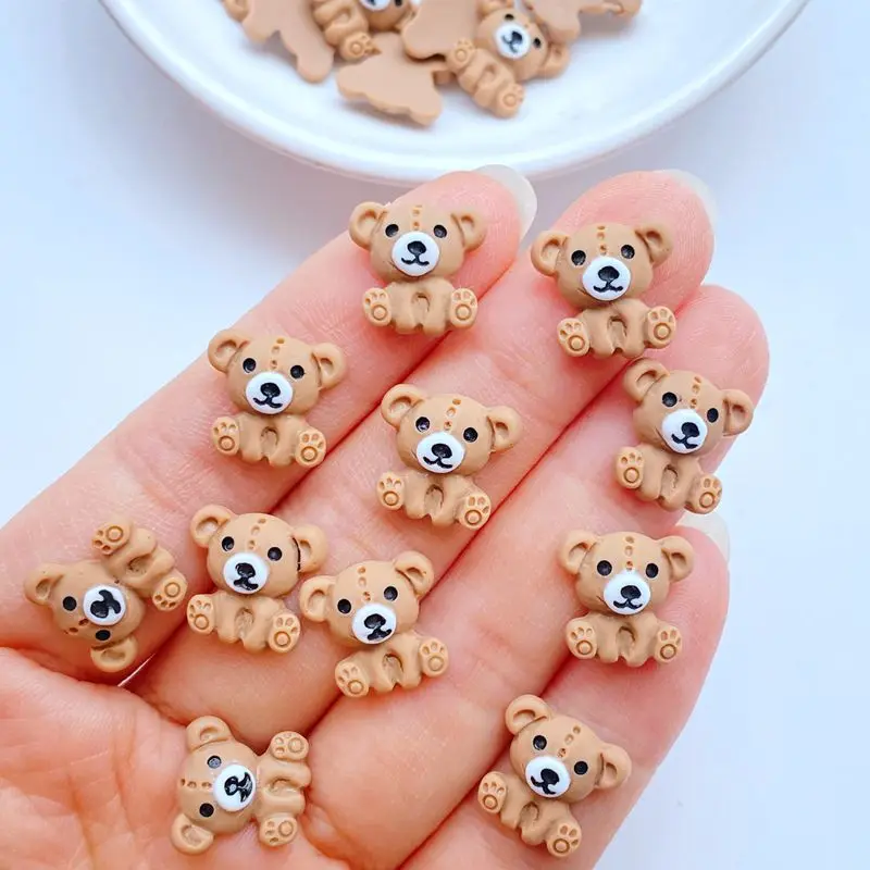 30Pcs New Cute Mini 12*13mm Little Bear Resin Figurine Crafts Flatback Ornament Jewelry Making Hairwear Accessories