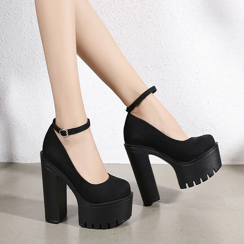 2022 New Spring Autumn Casual High-heeled Shoes Sexy Ruslana Korshunova Thick Heels Platform Pumps Black White Size 42