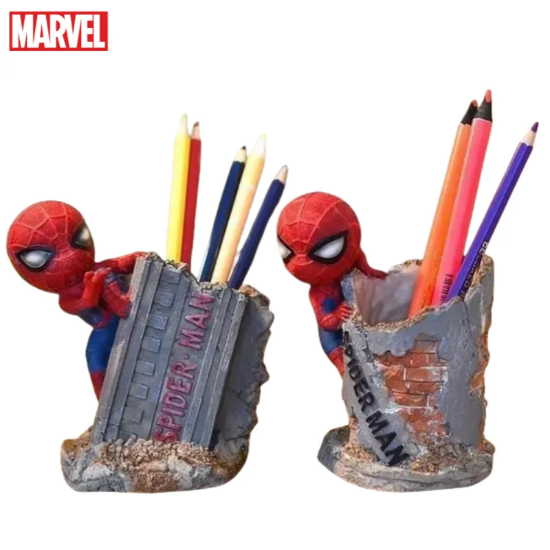 Marvel Spider-Man Animation Peripheral Cartoon Pen Holder, creativo, personalizado, adorno de escritorio, Cubo de almacenamiento, regalo de vacaciones, nuevo