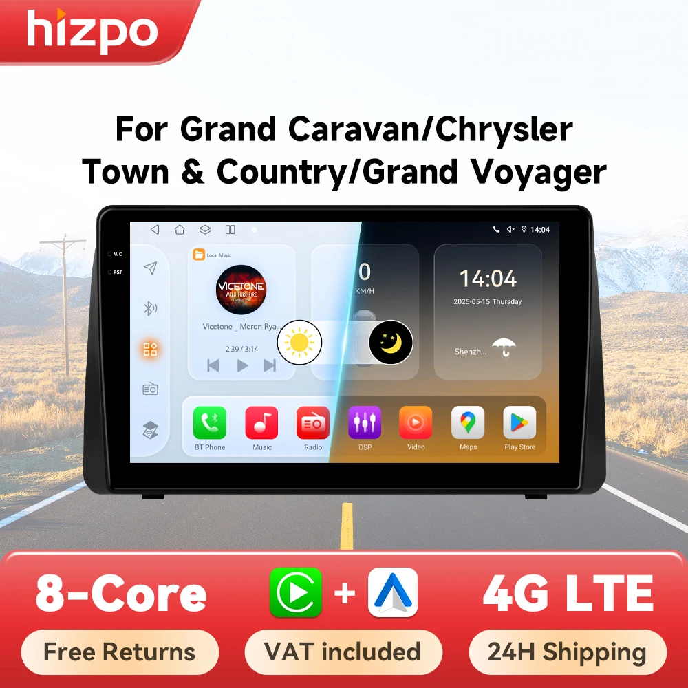 Hizpo Autoradio Bluetooth für Dodge Grand Caravan 2011-2020 Chrysler Town & Country Grand Voyager Zentrales Multimedia-System Carplay Android Auto