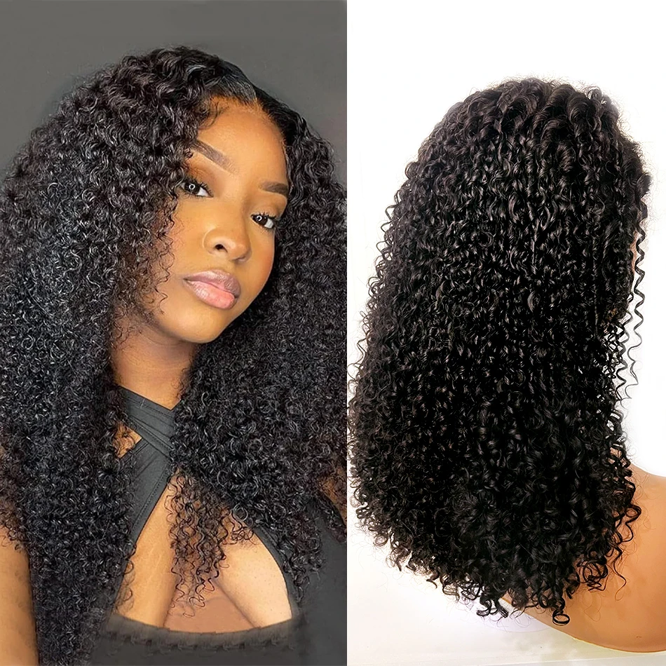 

100% Human Hair Double Drawn 13x4 Deep Wave Lace Front Wigs 250% Density Glueless Bouncy Afro Curly HD Glueless Frontal Lace Wig