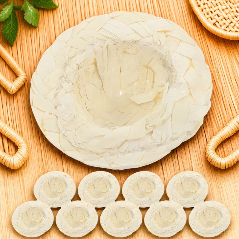 10 pezzi artigianali piccoli cappelli di paglia piccola decorazione topper per biberon casa delle bambole carino pasquale per contadino in miniatura